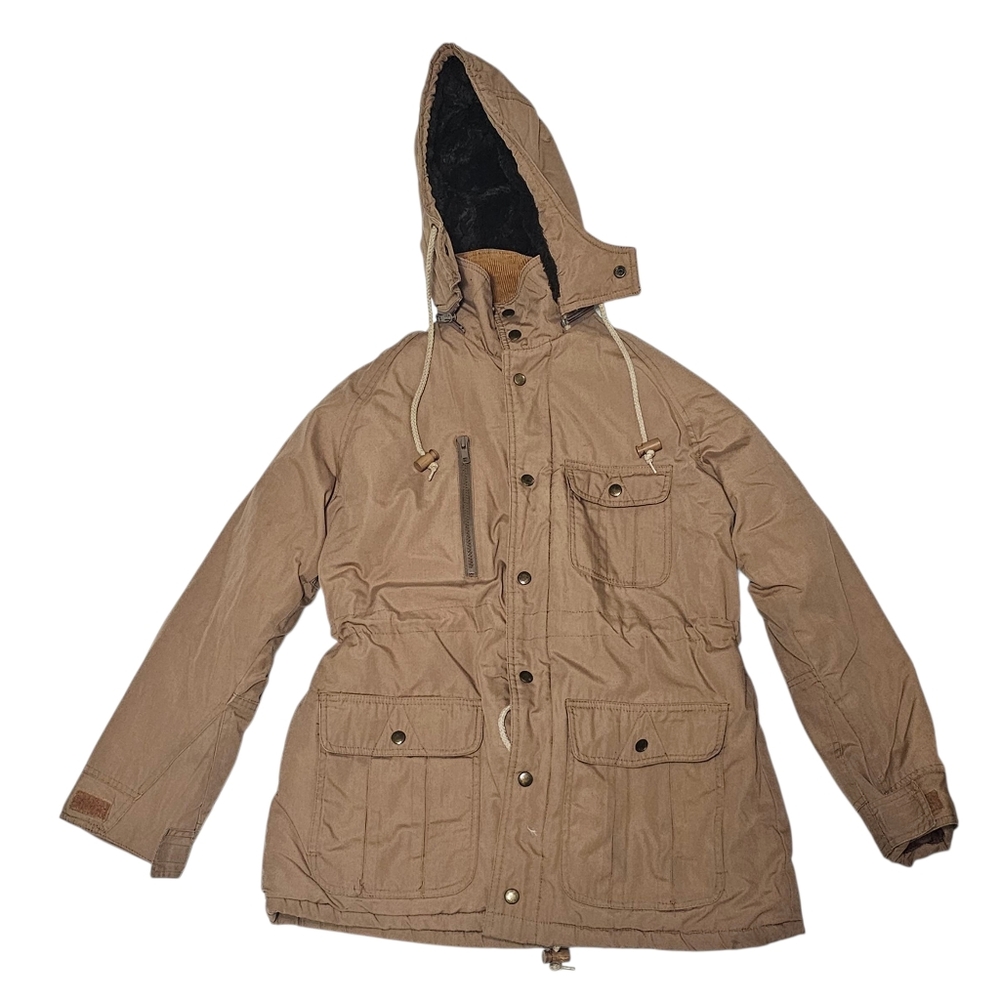 Vintage Tan Hooded Barn Coat Women's Size 16